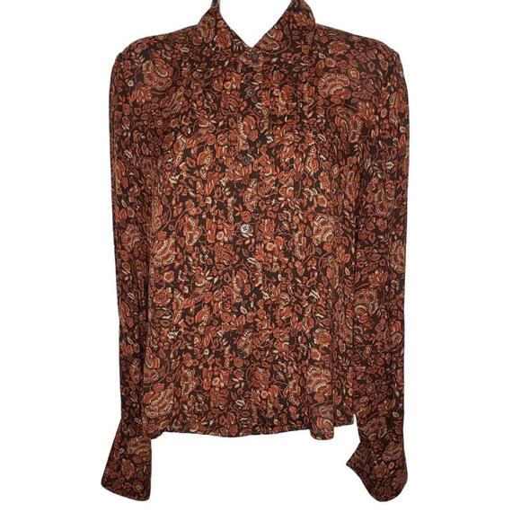 Vintage Barrie Pace Women's Sz 6 Floral Pleated Button Front Blouse (1684) - Picture 1 of 7